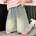 thumbnail image 6 of LIIPEE Girls Boys Jeans Shorts Elastic High Waist Straight Wide Leg Knee-Length Denim Shorts With Pockets Versatile Camping Shorts,Blue,4-5 Years, 6 of 9