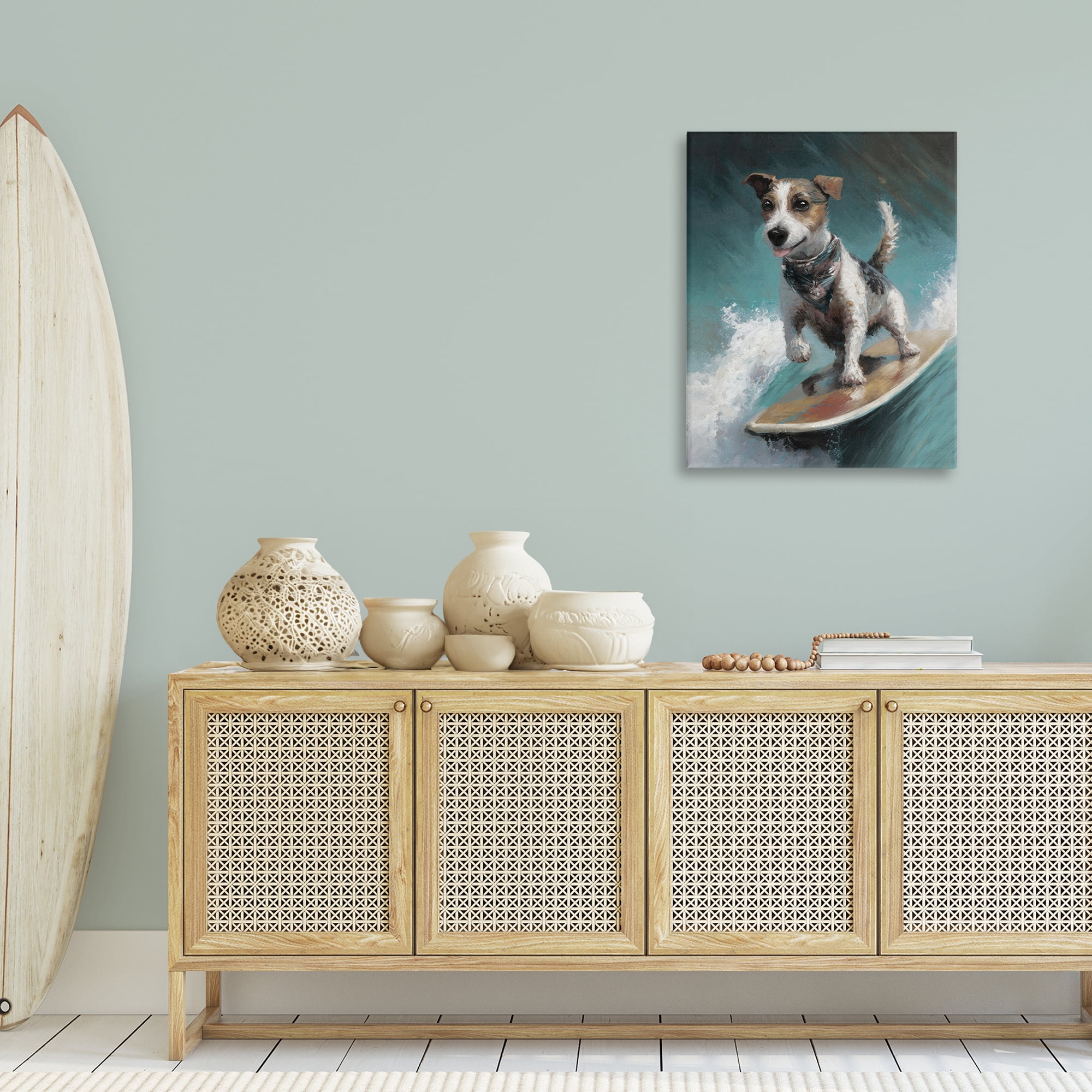 Stupell Industries Beachy Surfer Dog Animals Painting Wrapped Canvas Art Print Wall Art, 24 x 30
