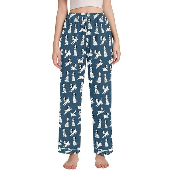joogoo Women Cartoon Dalmatian Dog Pajamas Pants Lounge Bottoms Pjs with Pockets M