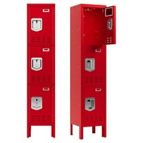 Metal Locker 3 Door - Secure Steel Storage Cabinet with Lock - School Office Gym Lockers - 66.15"H x 11.8"W x 11.8"D (Red)