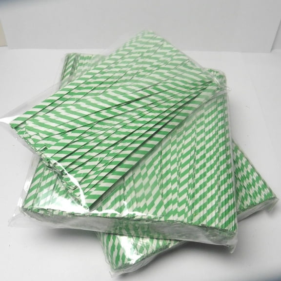 1000pcs 4" GREEN/WHITE STRIPE paper twist ties wired ties
