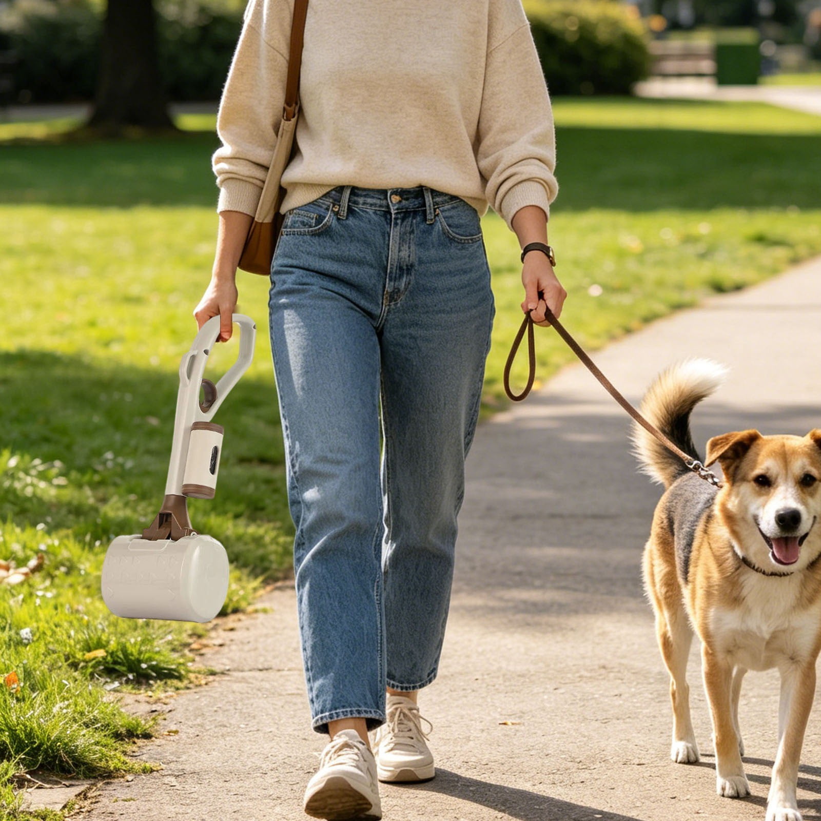 Portable Dog Poop Scooper with Waste Bag Holder, One-Handed Pet Waste Pick-Up Tool for Walks, Lightweight Durable Poop Collector for Small and Medium Dogs