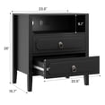 thumbnail image 3 of Modern Black Nightstand with Hidden Charging Station, USB Ports, Cable Hole, 2 Drawers & Open Shelf, 24" Matte Finish Bedside Table for Bedroom or Living Room, 3 of 9