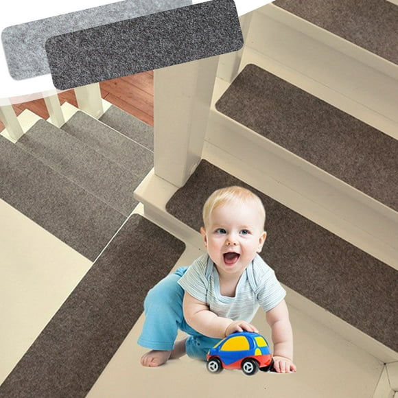 Non-Slip Stair Treads | 8" x 30" Indoor Carpet Runner with Reusable Adhesive | Sound Insulation & Warmth | Dark Gray or Gray Polyester | 8-Pack