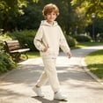thumbnail image 6 of CYRBOKO Boys Sweatsuit Sets, Casual Long Sleeve Cotton Two-piece Hoodies and Joggers Beige Size 12-13 T, 6 of 8