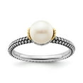 thumbnail image 3 of Auriga Fine Jewelry 925 Sterling Silver with 14K Stack Exp. 7.0-7.5mm White FW Cultured Pearl Ring for Women Size 5, 3 of 6