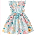 thumbnail image 2 of IPIO Girls Floral Summer Dress with Ruffle Sleeves and Bow Accents, Mint Green A-Line Party Dress, 2 of 8