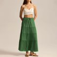 thumbnail image 3 of Womens Maxi Skirts, Elastic High Waist A-Line Tiered, Long Flowy Skirts, Casual Beach & Vacation Wear, 3 of 8