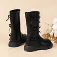 thumbnail image 5 of Girls Faux Leather Boots Side Zipper Mid Calf Winter Boots Cute Bow Decor Side Zipper Winter Tall Riding Boots Fashion Comfortable Round Toe Low Heel Combat Boots Black 37, 5 of 5