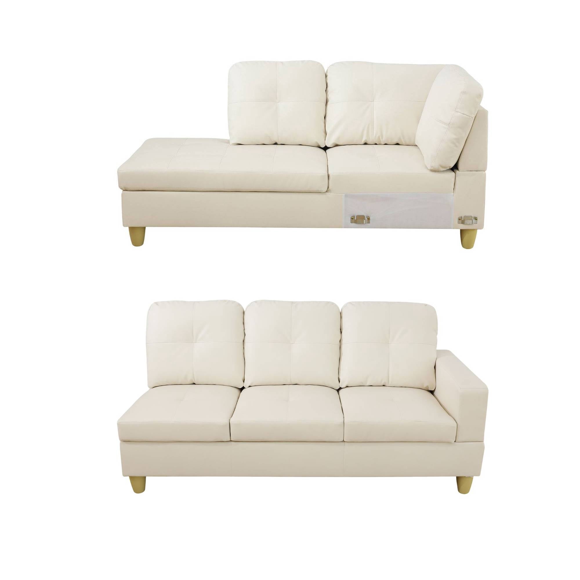L Shape Leather sofa Couch Modern Sectional Couch with Left Chaise for Living Room Furniture Sets, White