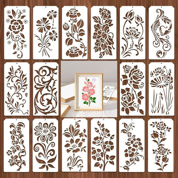 JASKFLY Painting Templates Large Flower Stencils for Painting Wood - 16-Piece Reusable