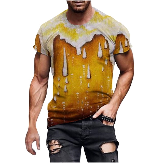 Birdeem Nouveau T-Shirt de Mode pour Hommes Impression 3D Bière Non Positionnée Manches Courtes Col Rond T-Shirt Décontracté Haut de Sport Blouses