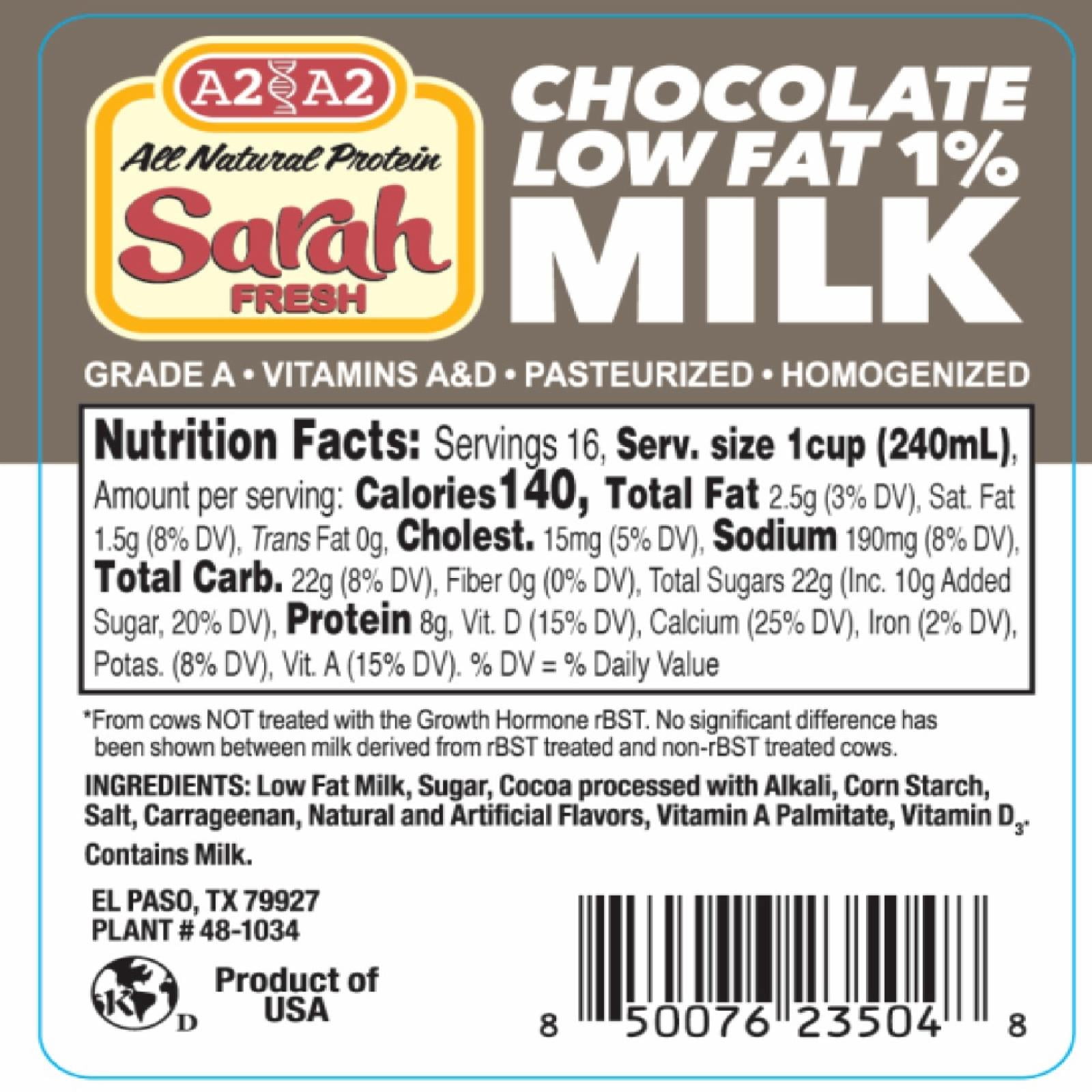 1% Low Fat A2/A2 Chocolate Milk Quart