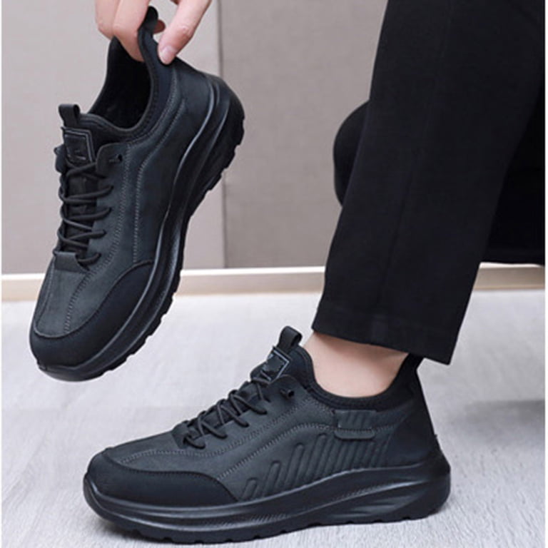 mens fleece lined dress boots Mens Fleece Lined Ankle Snow Boots Warm Plush Short Winter Booties Lace Up  Casual Dress Shoes Lightweight Non Slip Sneakers Black 10
