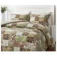 thumbnail image 3 of Leilani 3-Piece Boho Washed Cotton Comforter Set Queen Size - Bohemian Bedding Set Brown Taupe Green White Floral Printed Patchwork Lightweight Comforter for All Season, 3 of 9