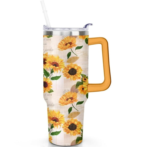 Sunflower Theme 40 oz Tumbler with Handle Straw 40oz Premium Sunflower Tumbler SpillProof Lid Double Insulated Coffee Cup Perfect for Outdoor Daily Use Sunflower Gifts Travel Accessories Must Have