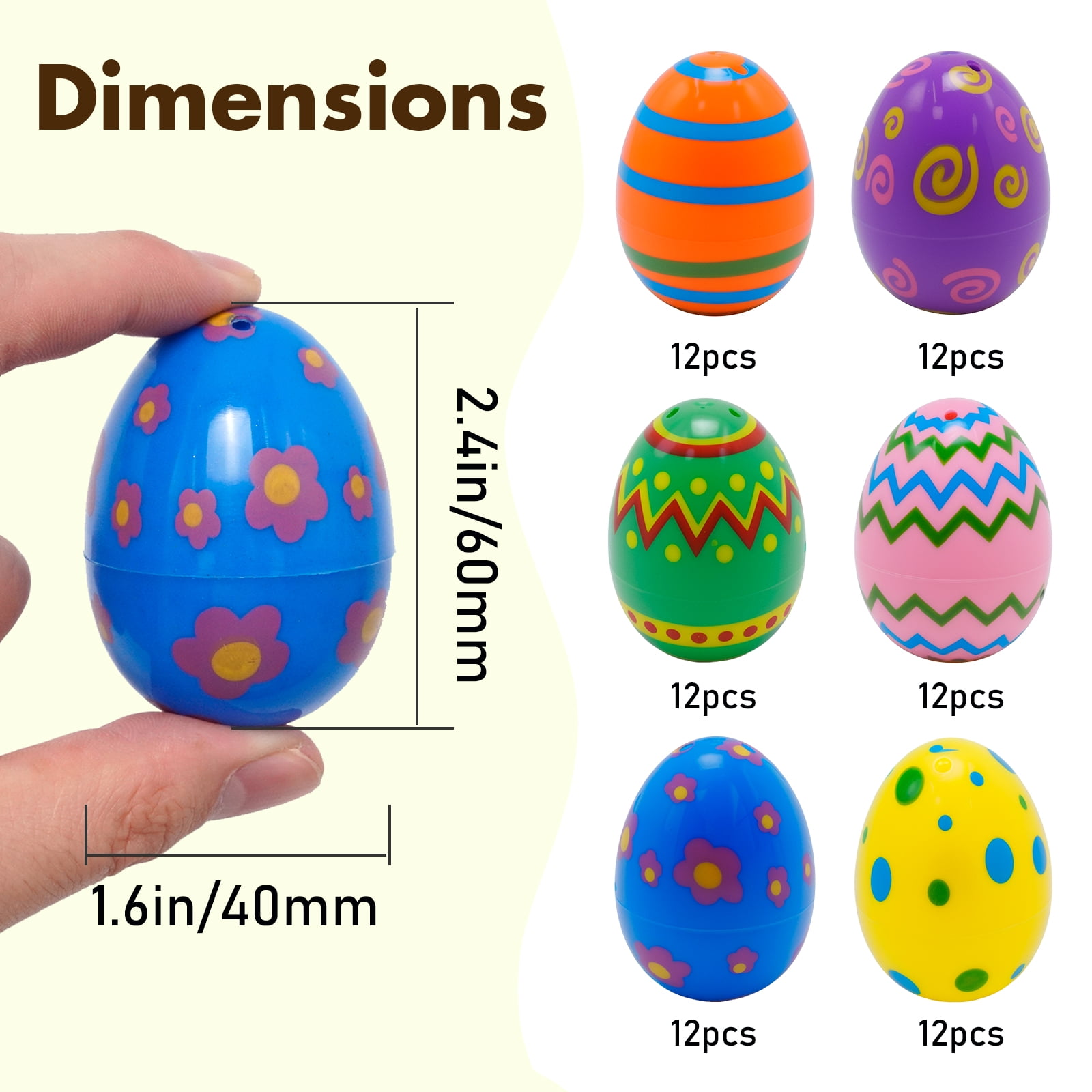 72Pcs Pre-Filled Plastic Easter Eggs 2.36", 6 Different Styles, for Easter Hunt, Party Favors, Classroom Prizes & Decor
