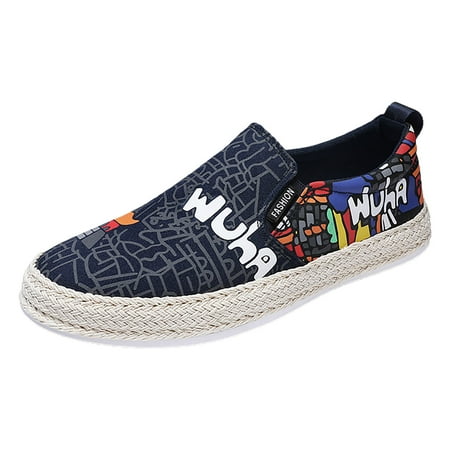 KELINFONG Mens Espadrilles Loafers Cartoon Print Slip on Canvas Shoes Low Top Comfortable Flats Shoes