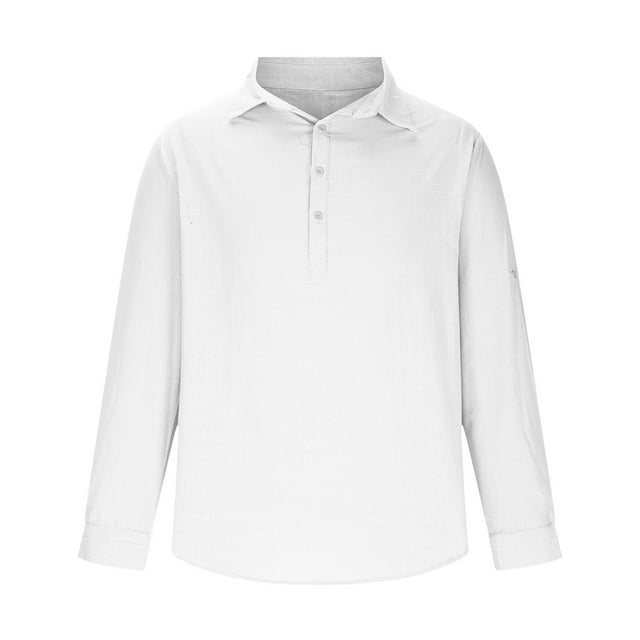 pstuiky Camisas de manga larga de invierno para hombre, Camisa de hombre con botones de un tercio, de playa, de manga larga, de color liso, con solapa, informal, para uso diario. xxl
