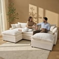 thumbnail image 3 of Toject 107.87" Modular Sectional Sofa U Shaped Cloud Couch, Chenille 4 Seat Deep Seat Sofa with 2 Movable Ottomans for Living Room Bedroom Apartment, Cream (Off-White), 3 of 10