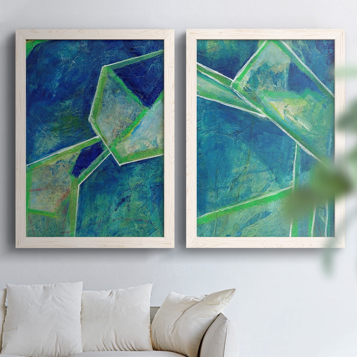 Geometric in Cool III - Premium Framed Canvas 2 Piece Set - Ready to Hang