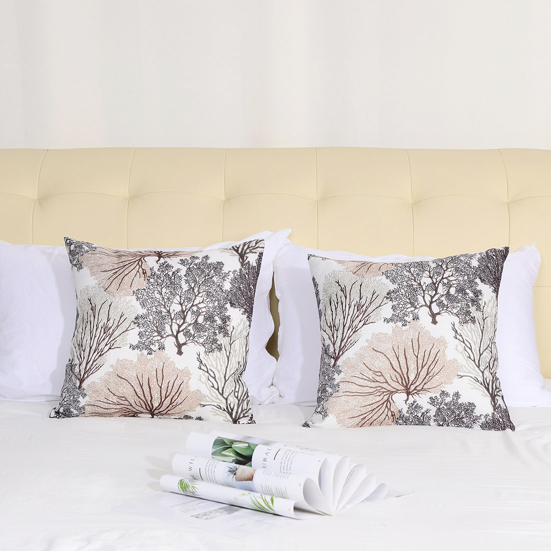Unique Bargains Soft Polyester Coral Printed Throw Pillowcase Set of 2 Brown-Camel 18"x18"