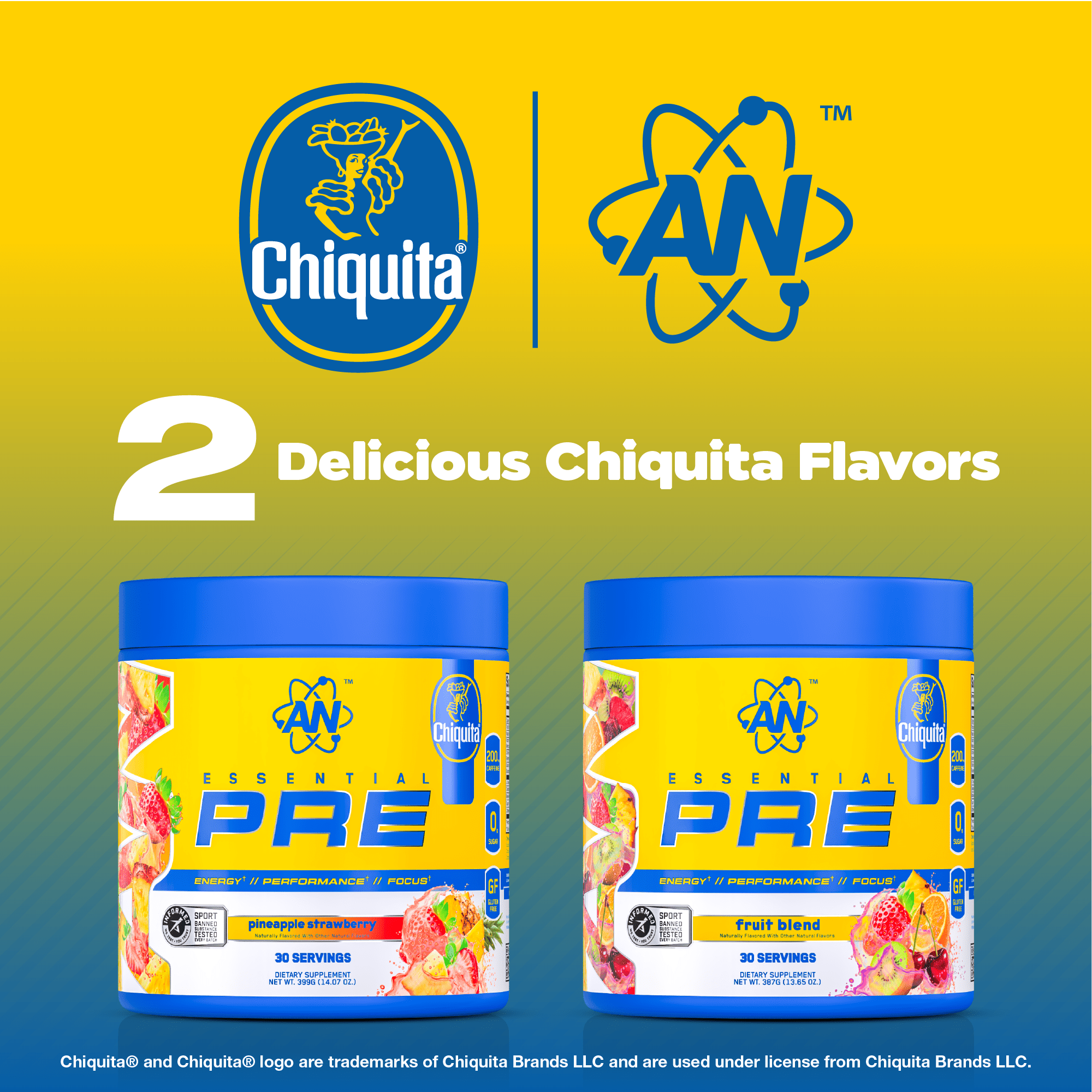 AN Supps Essential PRE Workout Powder Fruit Blend, 200mg Caffeine, No Sugar, Vegan, Gluten & Soy Free, Chiquita® Natural Flavor, Pre-Workout Energy Drink – 30 Servings