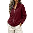 thumbnail image 5 of Keeplus Full Zip Jacket for Women Solid Stand Collar Long Sleeve Side Zip Pockets Classic Fall Winter Outerwear, 5 of 8