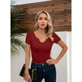 thumbnail image 3 of Women Tops Crew Neck Shirts Short Sleeve Casual Ribbed Slim Fitted T Shirts for Summer, 3 of 4