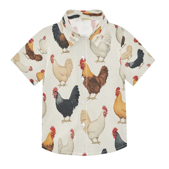 Boys Button-Down Shirt Short Sleeve Shirt Tops for 3Y Chickens Pattern