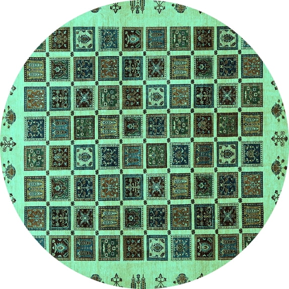 Ahgly Company Indoor Round Abstract Turquoise Blue Modern Area Rugs, 7' Round