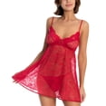 thumbnail image 2 of Linea Donatella Womens Sultry Stretch Lace Babydoll Nightgown & Thong Underwear Set Size Small Color Red, 2 of 2