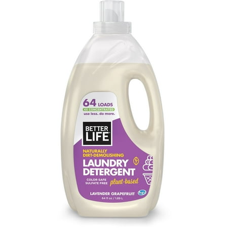 Better Life Natural, Plant Based 4X Concentrated Laundry Detergent, Lavender Grapefruit, 64 Loads, Sulfate Free & Color Safe, 2423F 64