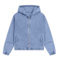 thumbnail image 7 of MexChoioe Hoodie Denim Jacket for Womens Drawstring Vintage Denim Fabric Hoodies Full Zip Long Sleeve Hooded Jean Coat with Pockets, 7 of 7