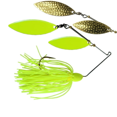 Trophy Bass Company Ozark Flash Spinnerbait 1/2 Oz Fish Bait With Two-Toned Hammered Brass Willow Spinner Blades Freshwater Bass Fishing Lure Chartreuse