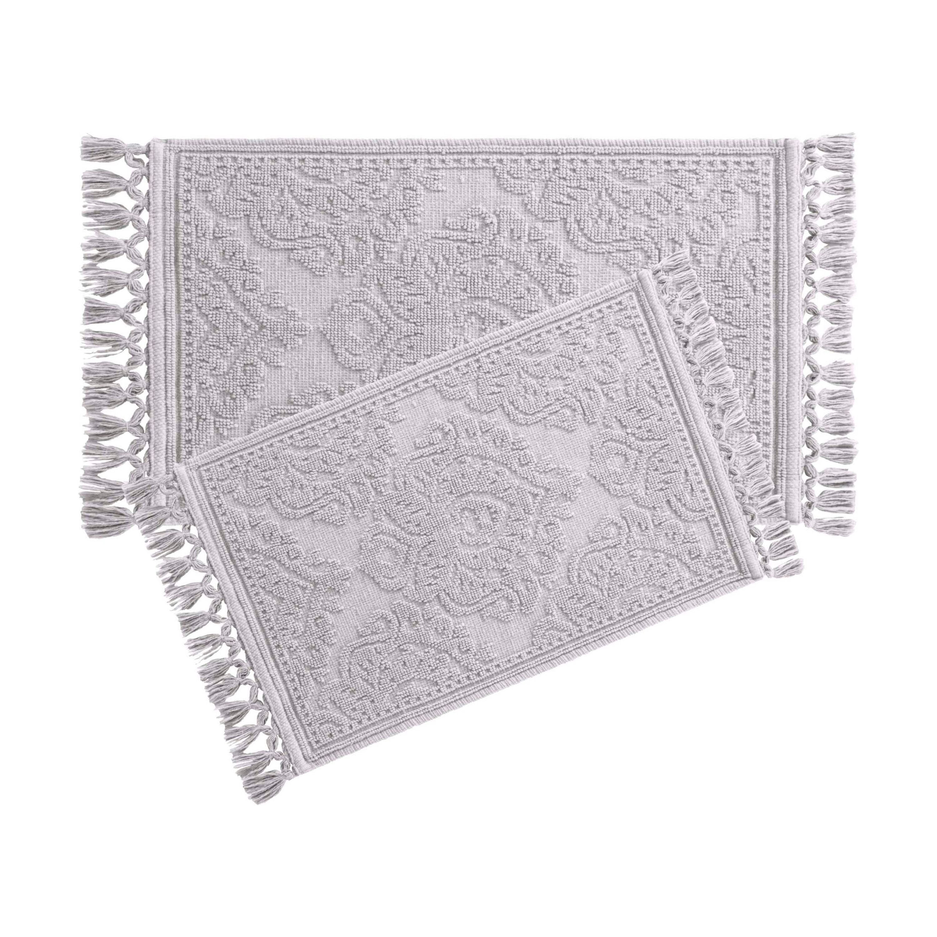 Jean Pierre Ricardo Cotton Fringe 2-Piece Bath Rug Set, Light Grey