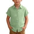 thumbnail image 2 of ITSAME Girls Button Up Shirts Lapel Short Sleeve Loose Fit Summer Fashion Casual Shirts Green Size 6-7, 2 of 9