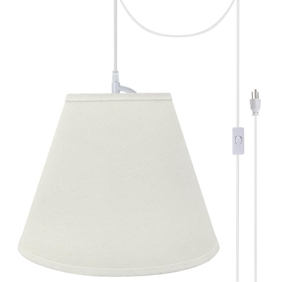 Aspen Creative 72290-21 One-Light Plug-In Swag Pendant Light Conversion Kit with Transitional Hardback Empire Fabric Lamp Shade, Off White, 14" width