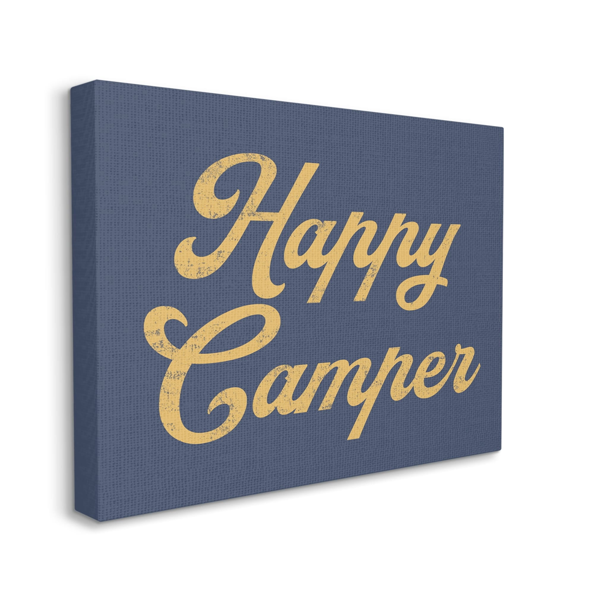 Stupell Industries Happy Camper Vintage Script Phrase Yellow Accent Canvas Wall Art, 40 x 30, Design by Lil' Rue