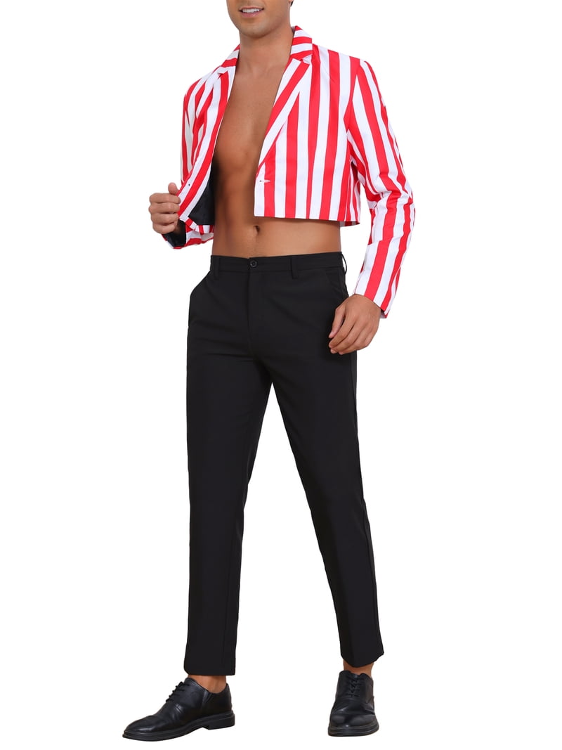 INSPIRE CHIC Crop Striped Blazer for Men's Single Breasted Notch