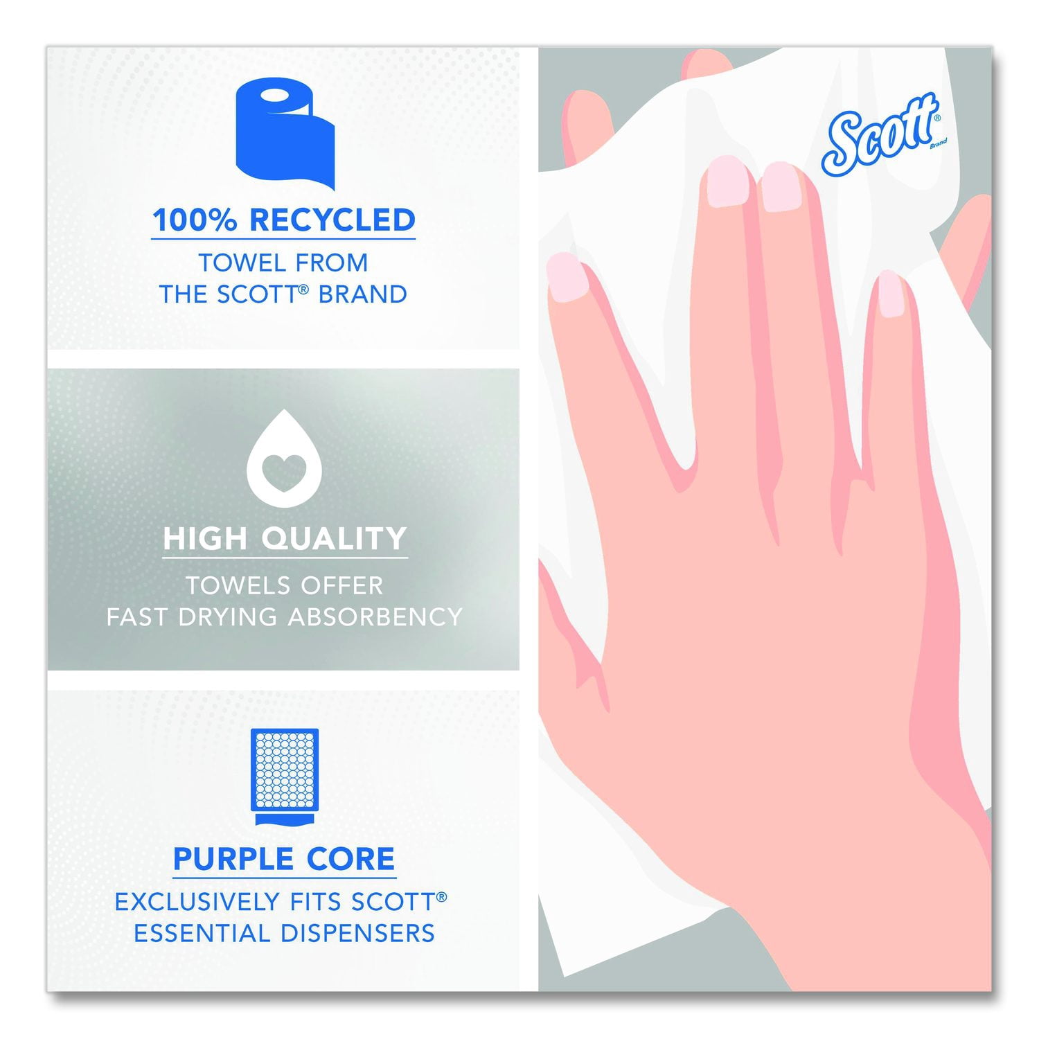 Scott® 100% Recycled Hard Roll Paper Towels, 1-Ply, 8" x 700 ft, White, 6/Carton