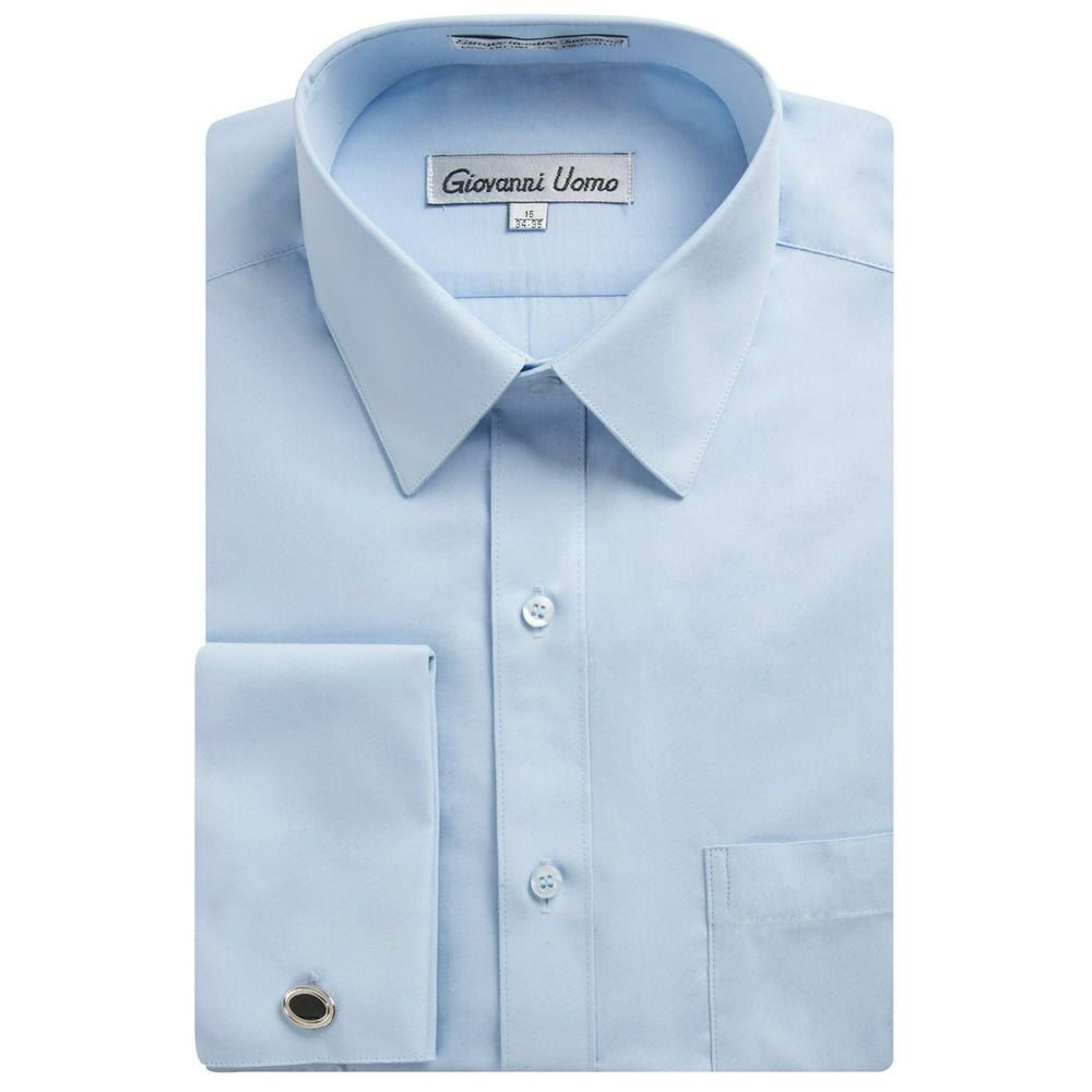 Gentlemens Collection Men's French Cuff Solid Dress Shirt (Cufflink Included) (Light Blue, 19 Gentlemens Collection Men's French Cuff Solid Dress Shirt (Cufflink Included) (Light Blue, 19