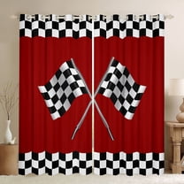 Homewish Racing Flag Black Out Curtains,Classic Geometric Checkered Curtains Pack of 2 (42x63 Each),Red White Black Bedroom Curtains For Boys Teens,Ultra Soft Home Decor