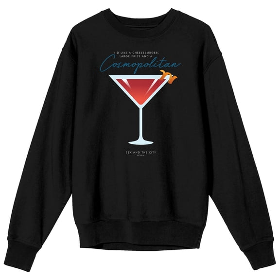 Sex And The City I'd Like A Cosmopolitan Crew Neck Long Sleeve Black Adult Sweatshirt-Medium