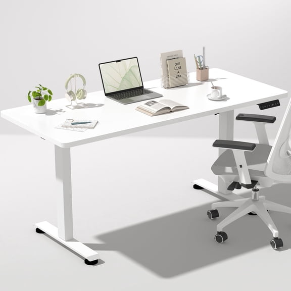 Veken 55 Inch Large Electric Standing Desk, Gaming Table, White | Height Adjustable Sit Stand Up Computer Tables for Home Office, Study , Writing, Suit students, employees and group work