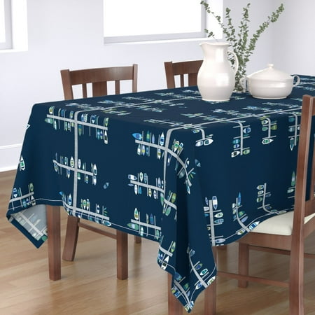 

Cotton Sateen Tablecloth 70 x 120 - Blue Aqua Navy Kids Multicolor Nautical Boat Docks Green Print Custom Table Linens by Spoonflower