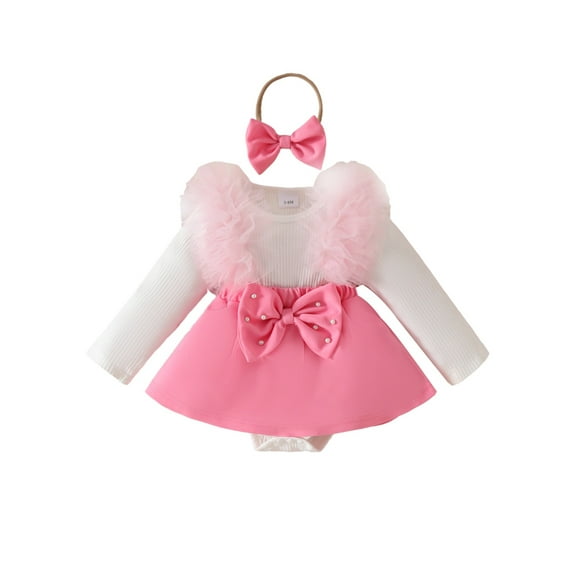 BemeyourBBs Baby Girl Fall Romper Dress Frill Tulle Long Sleeve Jumpsuit Headband