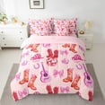 thumbnail image 2 of Erosebridal Cowgirl Boots Bedding Sets Twin Size,Music Instrument Guitar Comforter Sets with Sheets,Pink Houseshoe Bed in a Bag Twin Size For Girl,Breathable Room Decor Reversible,7-Piece, 2 of 7