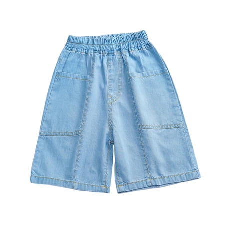 NAISIBABY Boys Thin Denim Shorts High Rise Summer Baggy with Pockets Kids Trendy Casual Shorts Light Blue Size 3