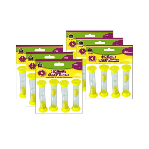 Teacher Created Resources Sand Timers, Small, 3 Minute, 4 Per Pack, 6 Packs